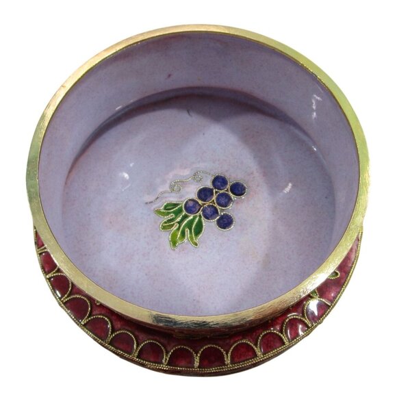 Vintage Decorative Cloisonne Wine Coaster With Grape Vine Motif GUC Red Brass - Picture 2 of 10